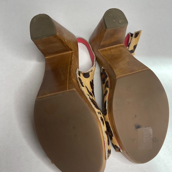 BODEN Size 42/10.5 Wood Leopard Calf Hair Platform Heals Funky Slingback Retro - Picture 3 of 10